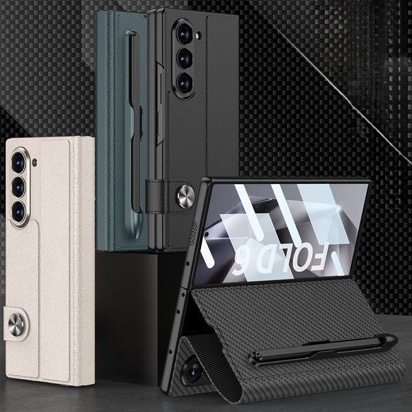 Samsung Galaxy Z Fold 6 Book Type Flip Business Leather Case with Front Glass Protection & Stylus Included