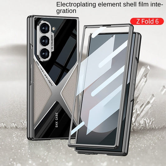 Samsung Galaxy Z Fold 6 Gkk Original X Pattern Leather & Glass Back Cover with Front Glass