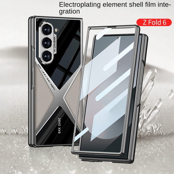 Samsung Galaxy Z Fold 6 Gkk Original X Pattern Leather & Glass Back Cover with Front Glass