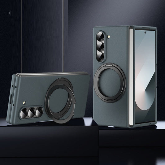 Samsung Galaxy Z Fold 6 Thunderbolt 360 Metal Rotating Holder Shockproof Case with Front Glass Protection - Green