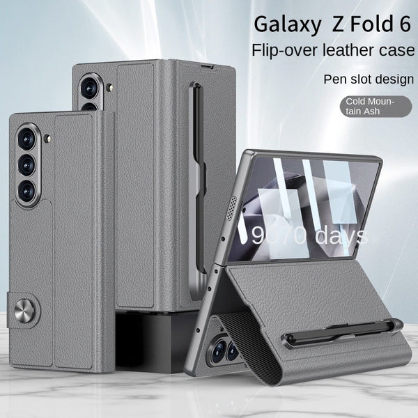 Samsung Galaxy Z Fold 6 Book Type Flip Business Leather Case with Front Glass Protection & Stylus Included