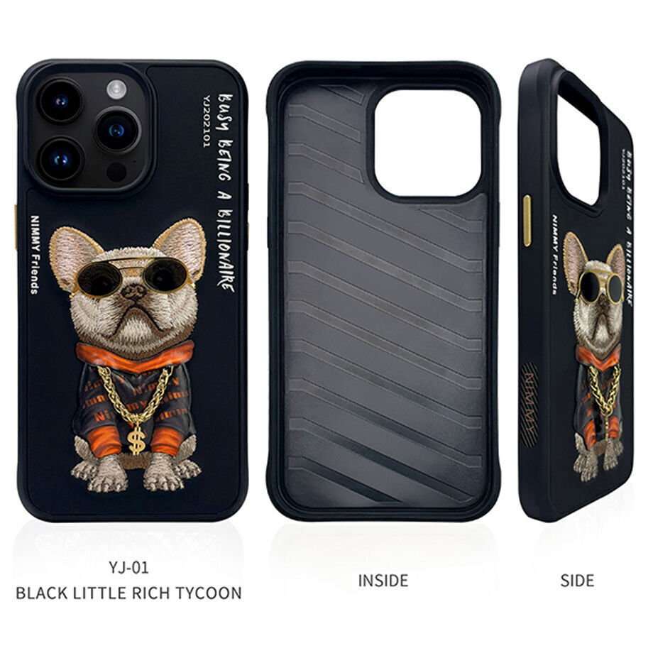 iPhone 15 Pro Nimmy Official Glass Series Embroidery Leather Case - Dog
