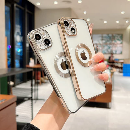 iPhone 14 Max Transparent Electroplating Case with Camera Protection - Silver