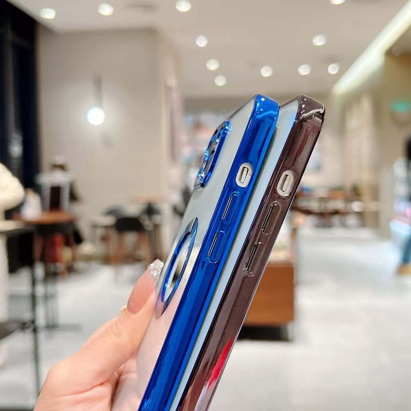 iPhone 14 Max Transparent Electroplating Case with Camera Protection - Silver