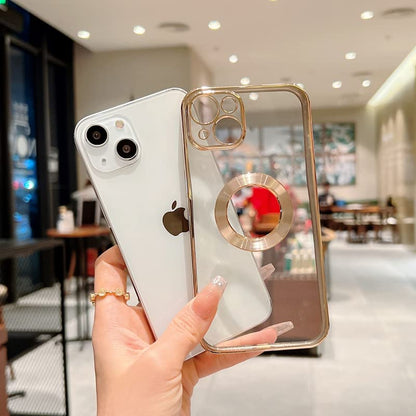 iPhone 13 Transparent Electroplating Case with Camera Protection - Gold