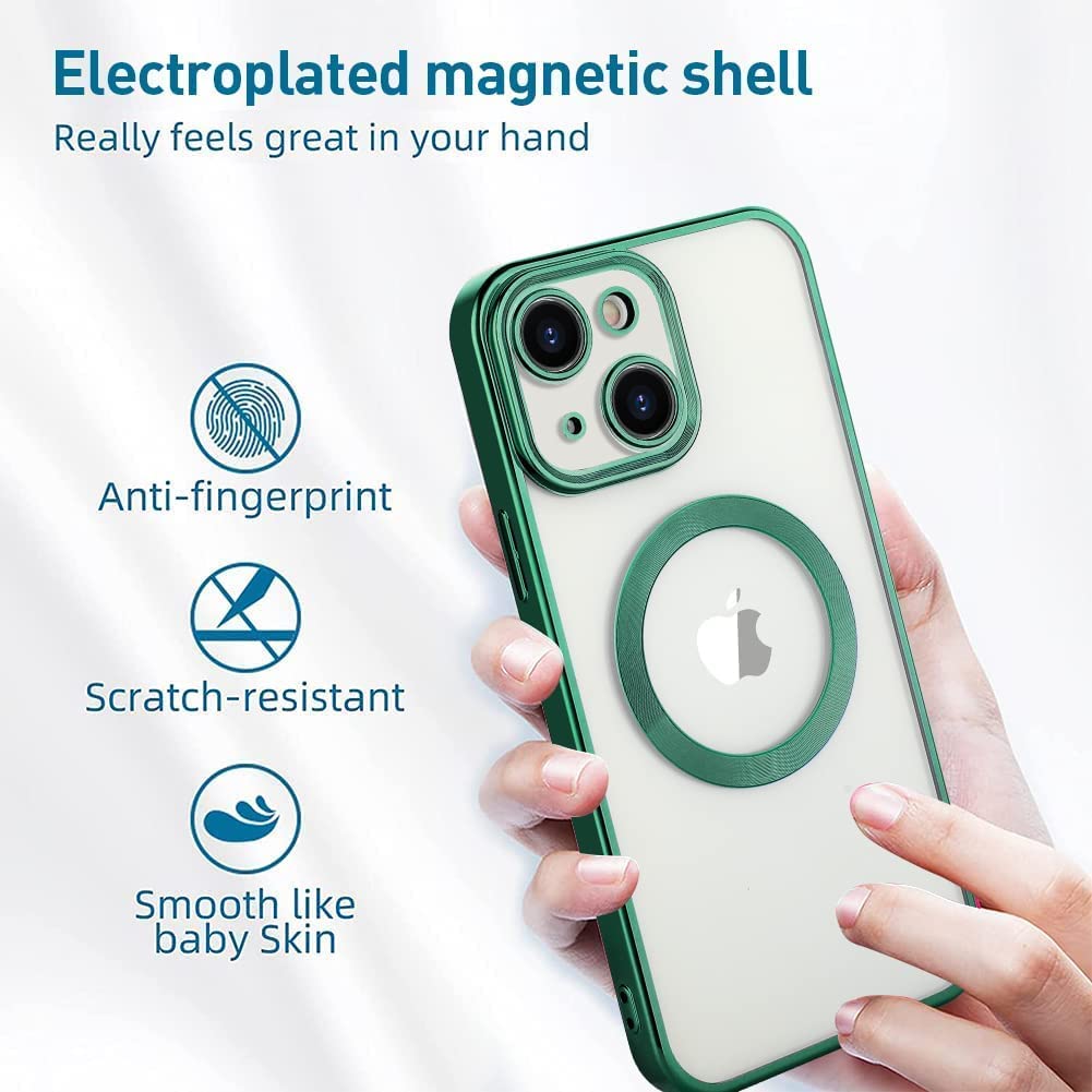iPhone 13 Transparent Electroplating Case with Camera Protection - Green