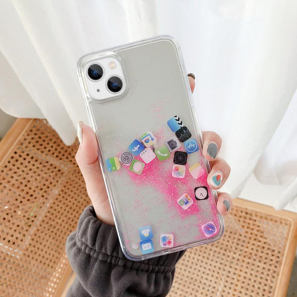 iPhone 14 Floating App Icon with Sand Case - Transparent