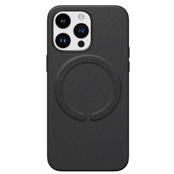 iPhone 13 Pro Max Premium Leather Magsafe Back Cover - Black