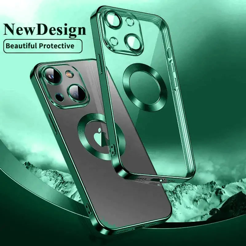 iPhone 13 Transparent Electroplating Case with Camera Protection - Green