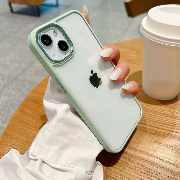 iPhone 13 Soft Hybrid Transparent Metal Camera Protection Case - Mint Green