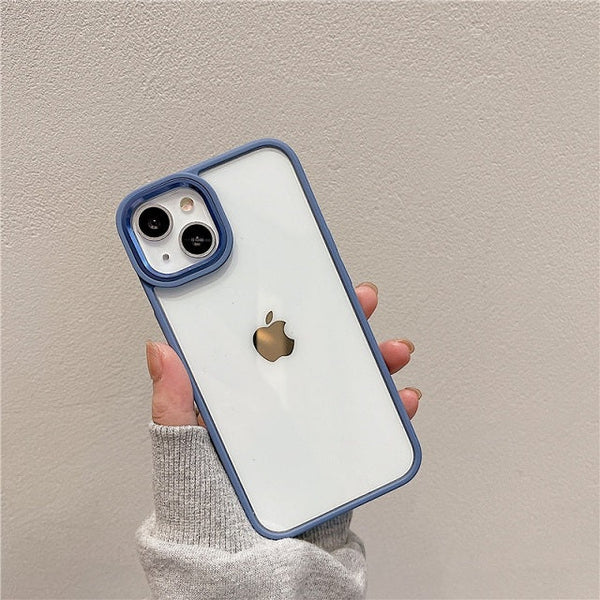 iPhone 13 Soft Hybrid Transparent Metal Camera Protection Case - Blue