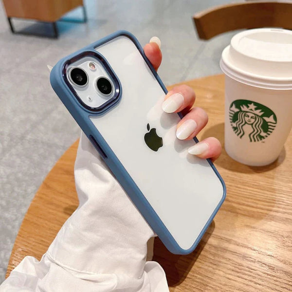 iPhone 13 Soft Hybrid Transparent Metal Camera Protection Case - Blue