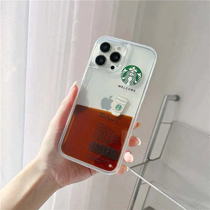 iPhone 14 Pro Transparent Starbucks Back Cover Case with Floating Cup